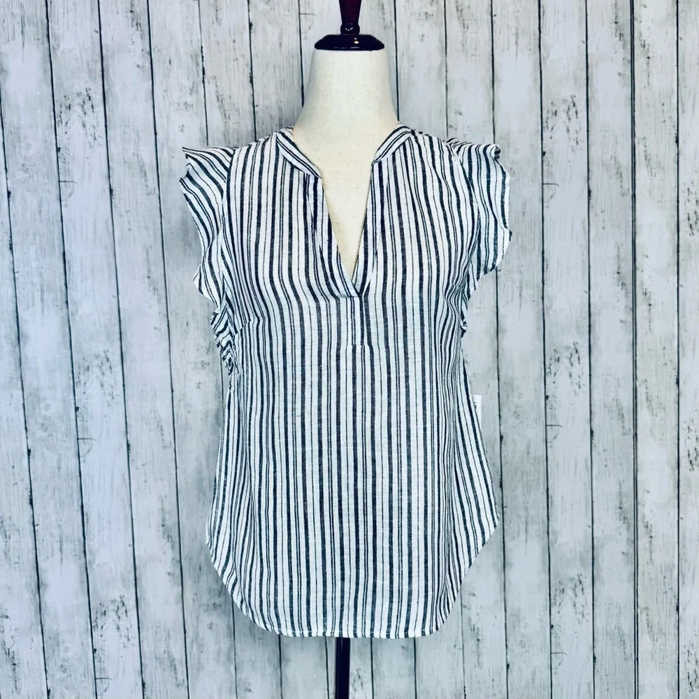Old Navy | Linen-Cotton Striped Flutter Sleeve Top
